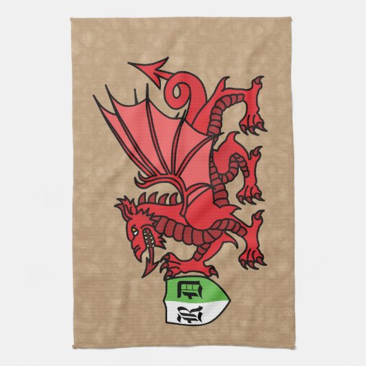 Welsh Dragon Custom Monogram Theedoek (Verticaal)