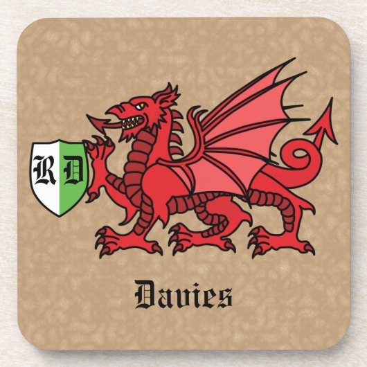 Welsh Dragon Custom Name and Monogram Bier Onderzetter (Voorkant)