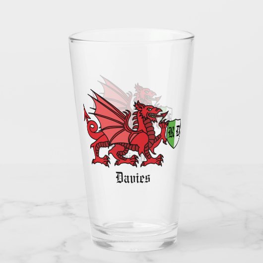 Welsh Dragon Custom Name and Monogram Glas (Achterkant)