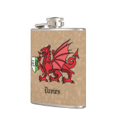 Welsh Dragon Custom Name and Monogram Heupfles (Links)