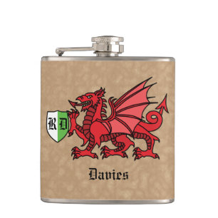 Welsh Dragon Custom Name and Monogram Heupfles