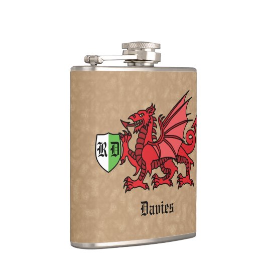 Welsh Dragon Custom Name and Monogram Heupfles (Rechts)