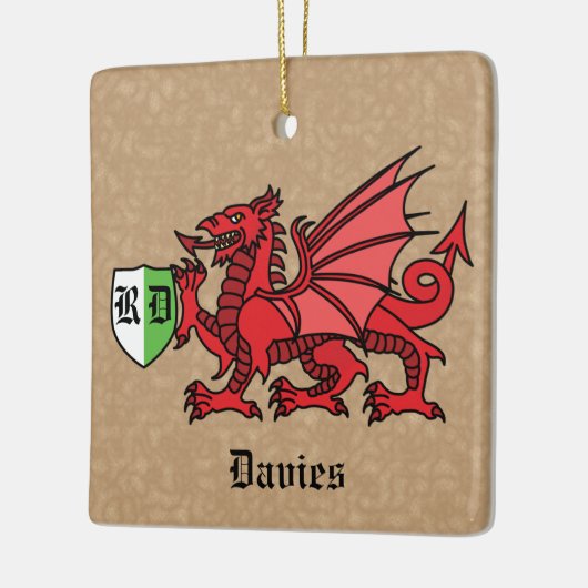 Welsh Dragon Custom Name and Monogram Keramisch Ornament (Links)