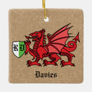 Welsh Dragon Custom Name and Monogram Keramisch Ornament