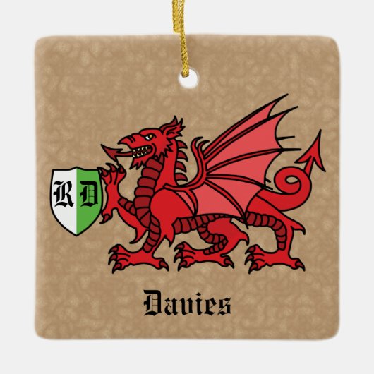Welsh Dragon Custom Name and Monogram Keramisch Ornament (Voorkant)