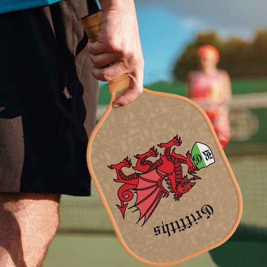 Welsh Dragon Custom Name and Monogram Pickleball Paddle