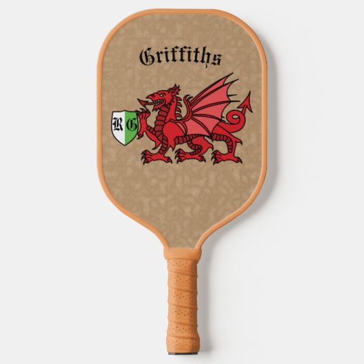 Welsh Dragon Custom Name and Monogram Pickleball Paddle (Voorkant)