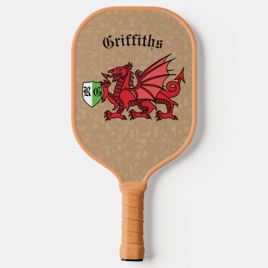 Welsh Dragon Custom Name and Monogram Pickleball Paddle (Achterkant)