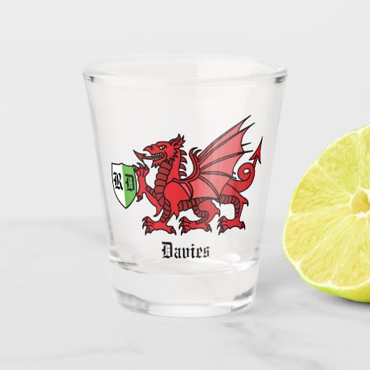 Welsh Dragon Custom Name and Monogram Shot Glas (Voorkant)