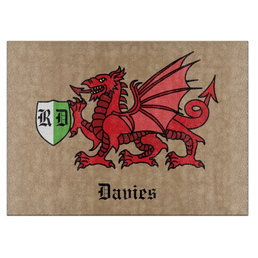 Welsh Dragon Custom Name and Monogram Snijplank (Voorkant)