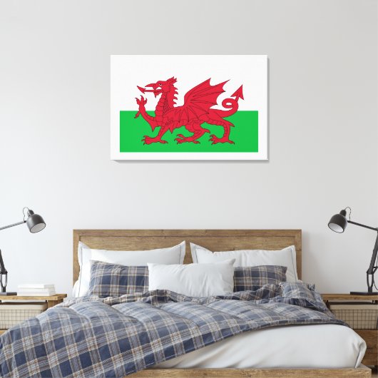 Welsh Dragon ~ Flag of Wales Canvas Print (Insitu (Slaapkamer))