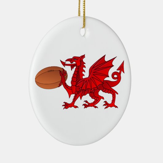 Welsh Dragon met een Rugby Ball-keramiek Keramisch Ornament (Rechts)