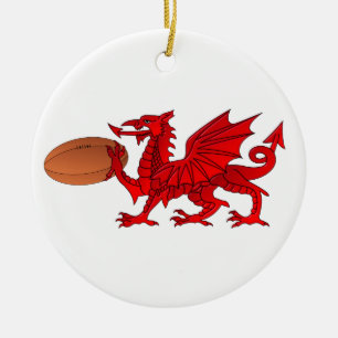 Welsh Dragon met een Rugby Ball-keramiek Keramisch Ornament