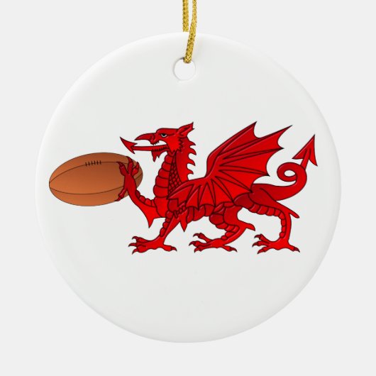 Welsh Dragon met een Rugby Ball-keramiek Keramisch Ornament (Voorkant)