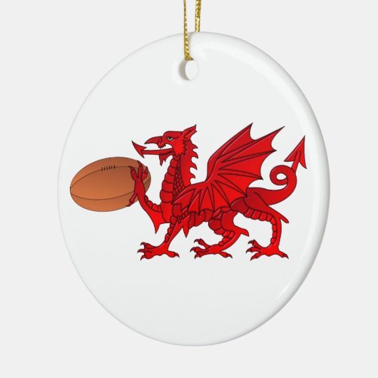 Welsh Dragon met een Rugby Ball-keramiek Keramisch Ornament (Links)