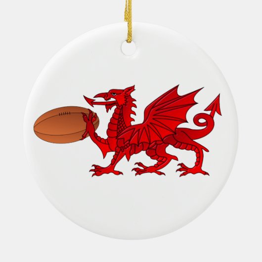 Welsh Dragon met een Rugby Ball-keramiek Keramisch Ornament (Achterkant)