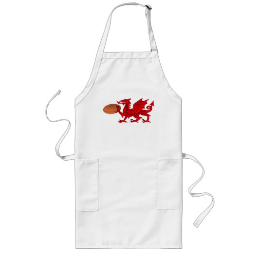 Welsh Dragon met een Rugby Ball Kitchen Apron Lang Schort (Voorkant)