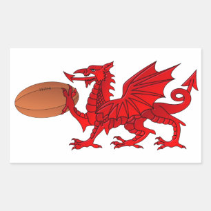 Welsh Dragon met een Rugby Ball Rechthoekige Sticker