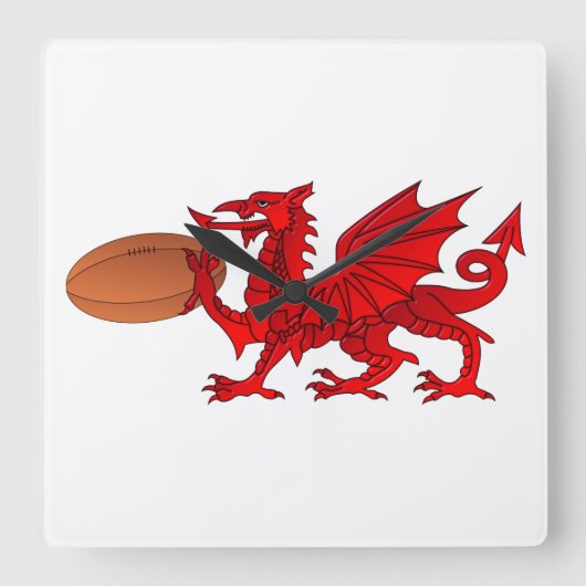 Welsh Dragon met een Rugby Ball Wall klok (Voorkant)