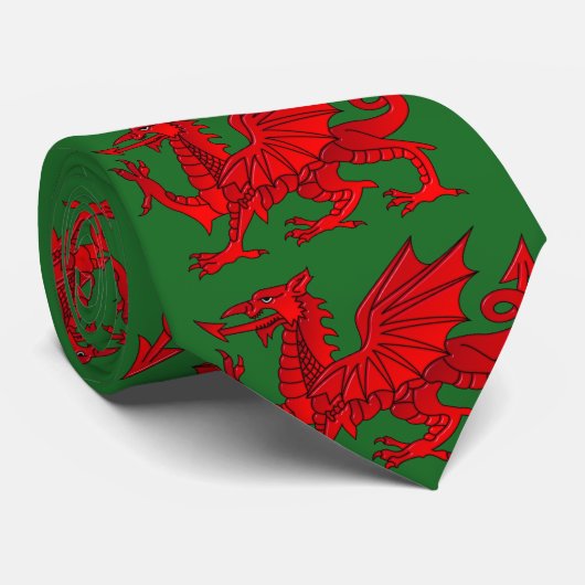 Welsh dragon met schuine rand stropdas (Opgerold)