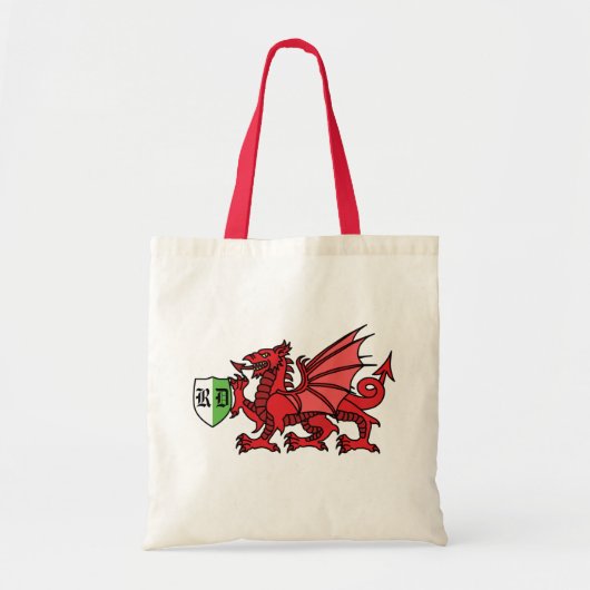Welsh Dragon Monogram Tote Bag (Voorkant)
