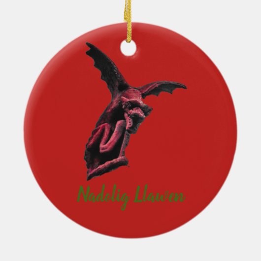 Welsh Dragon Nadolig Llawen bywhacky Keramisch Ornament (Achterkant)