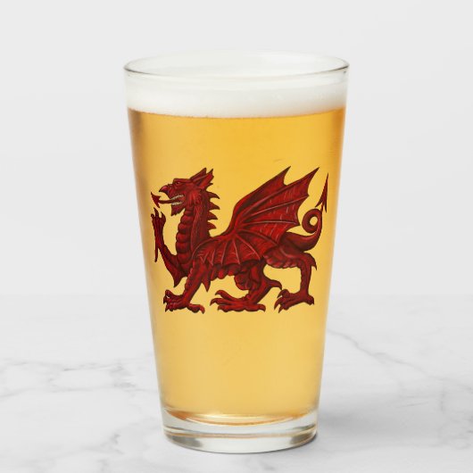 WELSH DRAGON PINT GLASS GLAS (Voorkant gevuld)