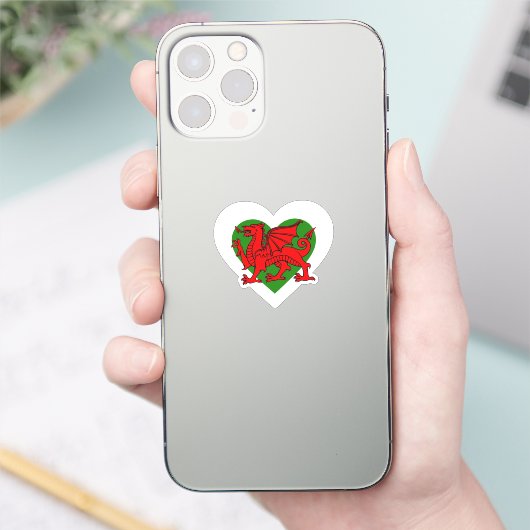 Welsh Dragon / Wales Flag Heart Sticker (Telefoon)