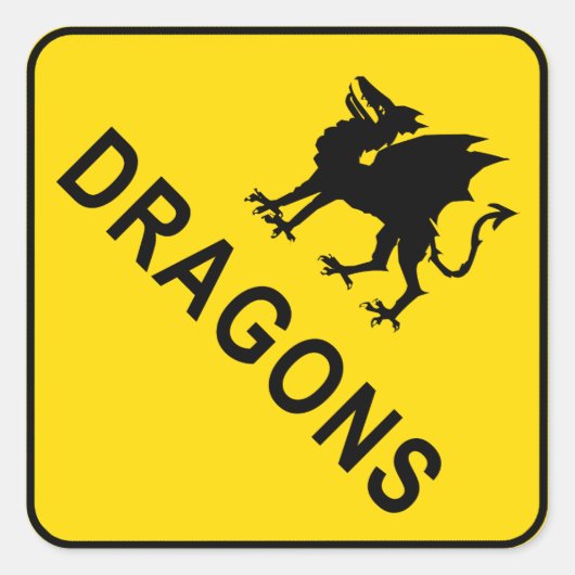 Welsh Dragon Warning Sign. Vierkante Sticker (Voorkant)