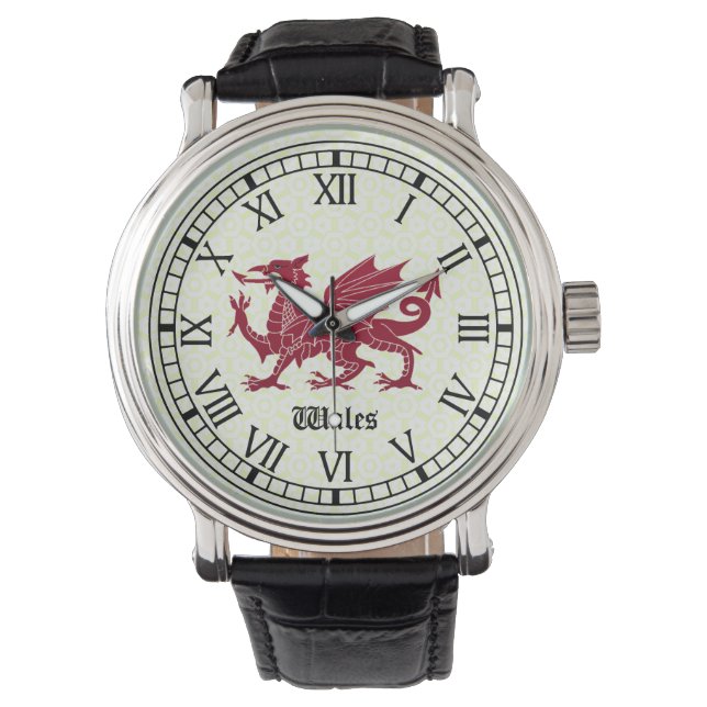 Welsh Dragon Watch - Romeinse cijfers Horloge (Voorkant)
