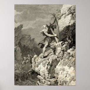 Welsh Druid die de Harp speelt Poster