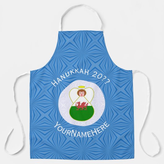 Welsh Engel Hanukkah-vlag Gepersonaliseerd Groot Schort (Voorkant)