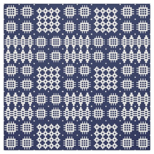 Welsh Faux Tapestry White op Dark Blue Stof (Swatch)