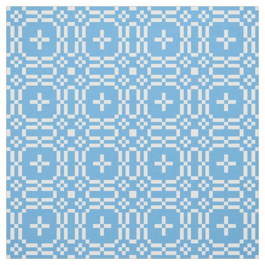 Welsh Faux Tapestry White op Sky Blue Pattern Stof (Swatch)