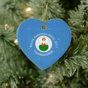 Welsh Flag Angel Hanukkah Keramisch Ornament