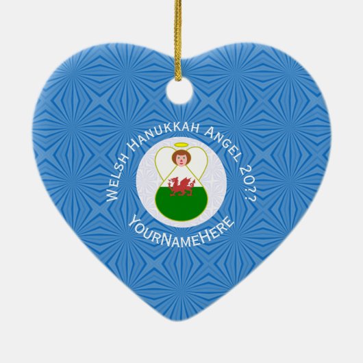 Welsh Flag Angel Hanukkah Keramisch Ornament (Achterkant)