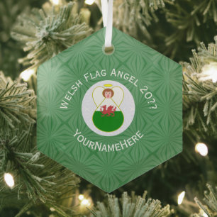 Welsh Flag Angel KerstGreen White Glas Ornament