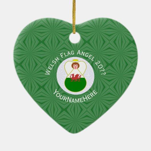Welsh Flag Angel KerstGreen White Keramisch Ornament (Achterkant)