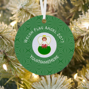 Welsh Flag Angel KerstGreen White Metalen Ornament
