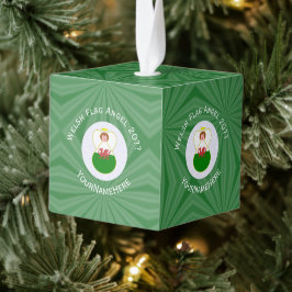 Welsh Flag Angel Kerstgroen witte Cube Orname Decoratie
