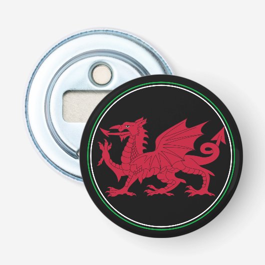 Welsh Flag Bottle Opener, Wales Emblem / Party Button Flesopener (Voorkant)