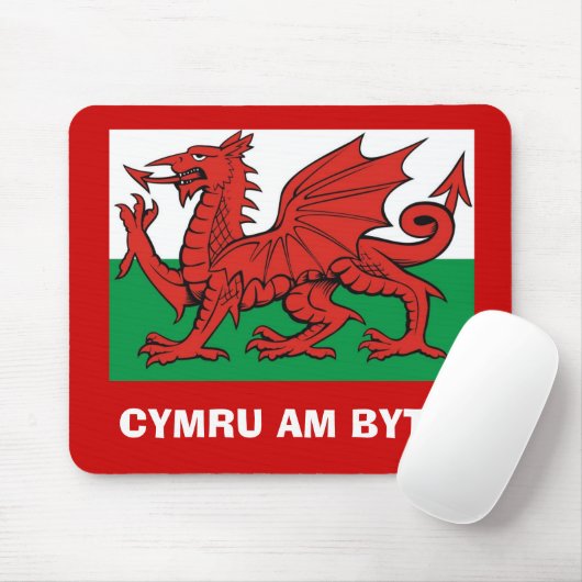 Welsh flag, "Cymru am byth", de rode draak Muismat (Met muis)