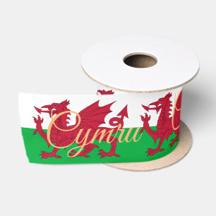 Welsh Flag & Cymru Dragon, Wales vakantie/sport S Satijnen Lint