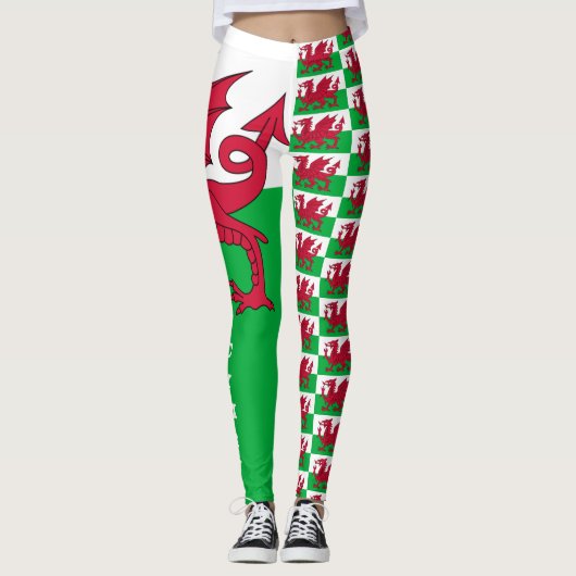 Welsh Flag, Dragon & Wales mode patriots/sport Leggings (Voorkant)