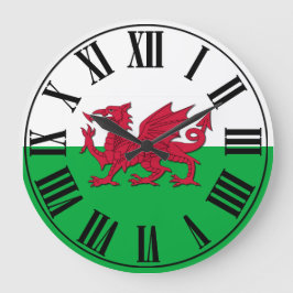 Welsh Flag - Groen en Wit gesteund, Red Dragon Grote Klok