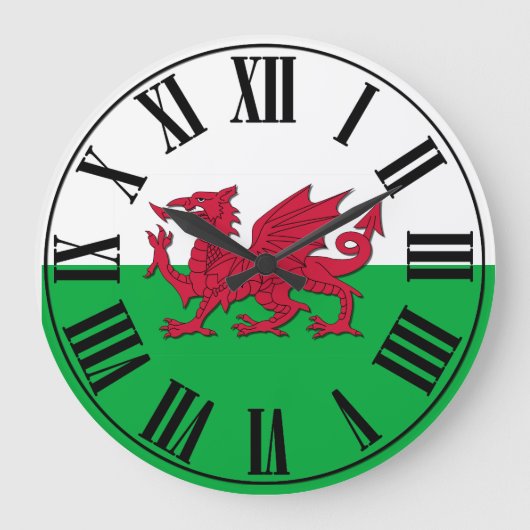 Welsh Flag - Groen en Wit gesteund, Red Dragon Grote Klok (Voorkant)
