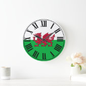 Welsh Flag - Groen en Wit gesteund, Red Dragon Grote Klok (Huis)