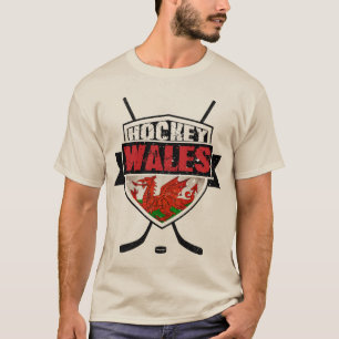 Welsh Flag Ice Hockey Logo met Rugprint T-shirt