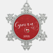 Welsh flag in Heart, Cymru, Cymru Wales Tin Sneeuwvlok Ornament (Voorkant)