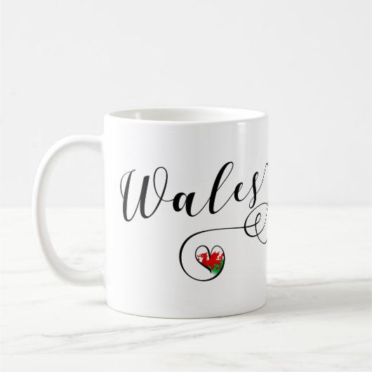 Welsh flag in Heart, Wales Koffiemok (Links)
